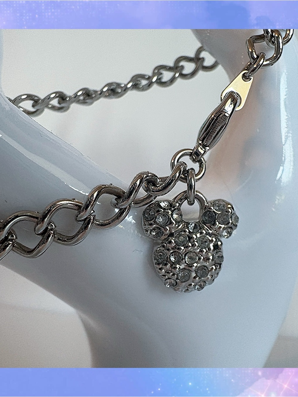 Disney Mickey Mouse Rhinestone Charm Silver-Tone Chain Bracelet